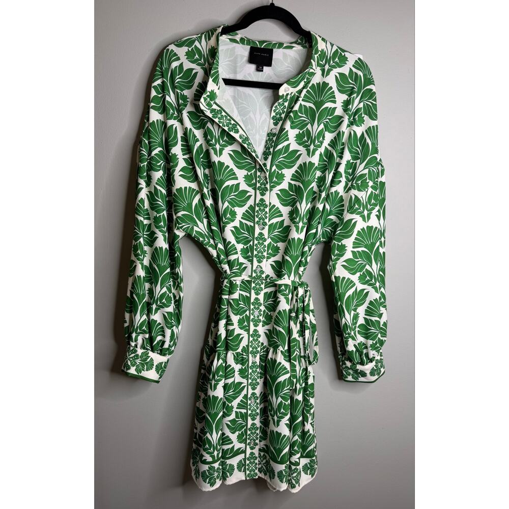Alex Marie NWOT Green Tie Tropical Oasis Floral Print Mini Wren Dress - Size 18